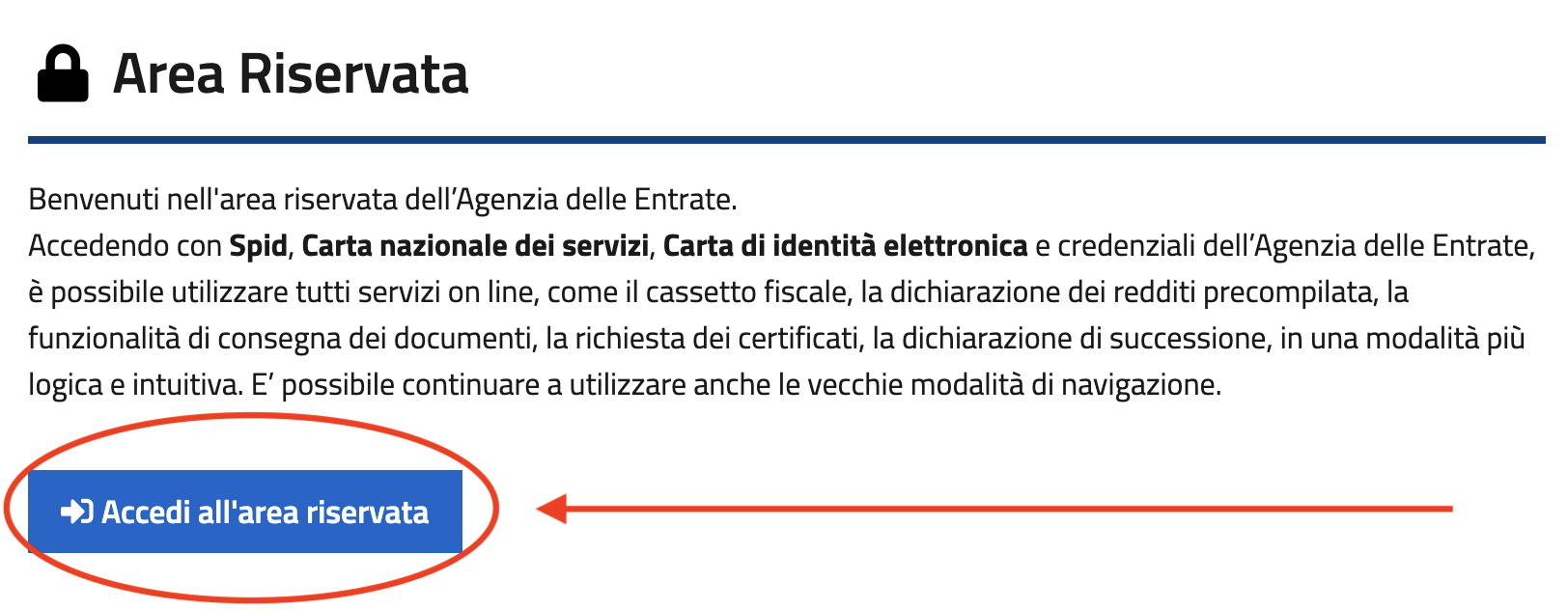 Accesso all'area riservata dell'Agenzia delle Entrate